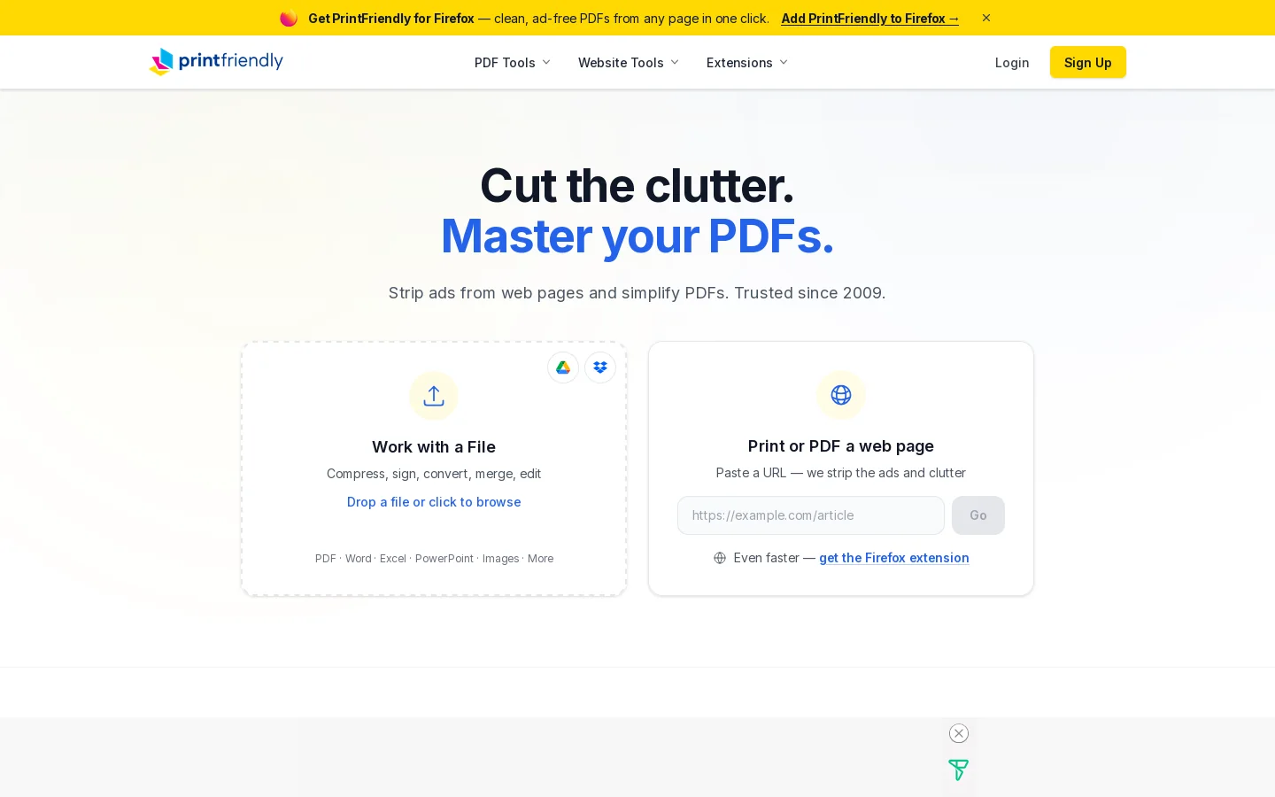 PrintFriendly Homepage screenshot