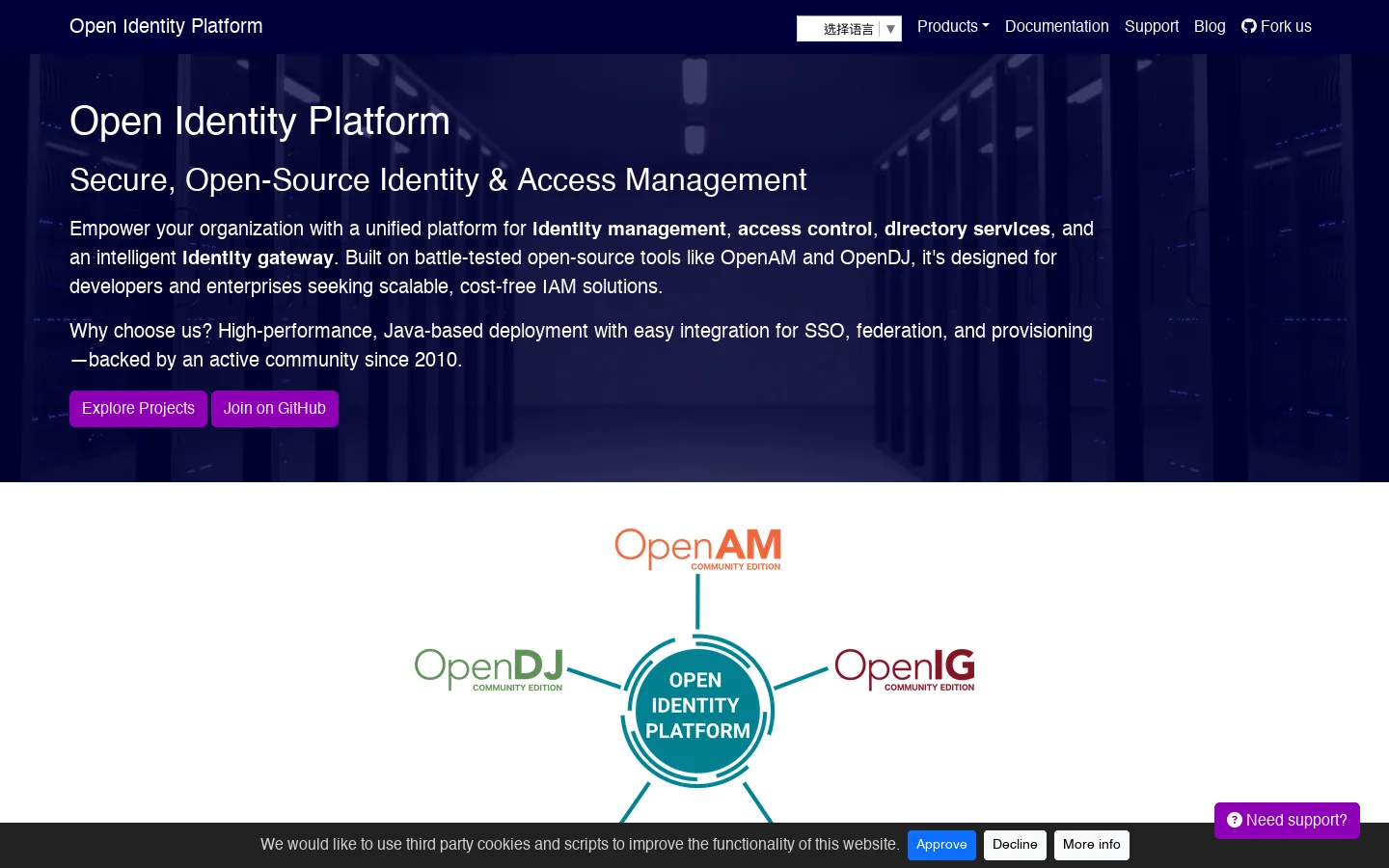 Open Source IAM & SSO Homepage screenshot