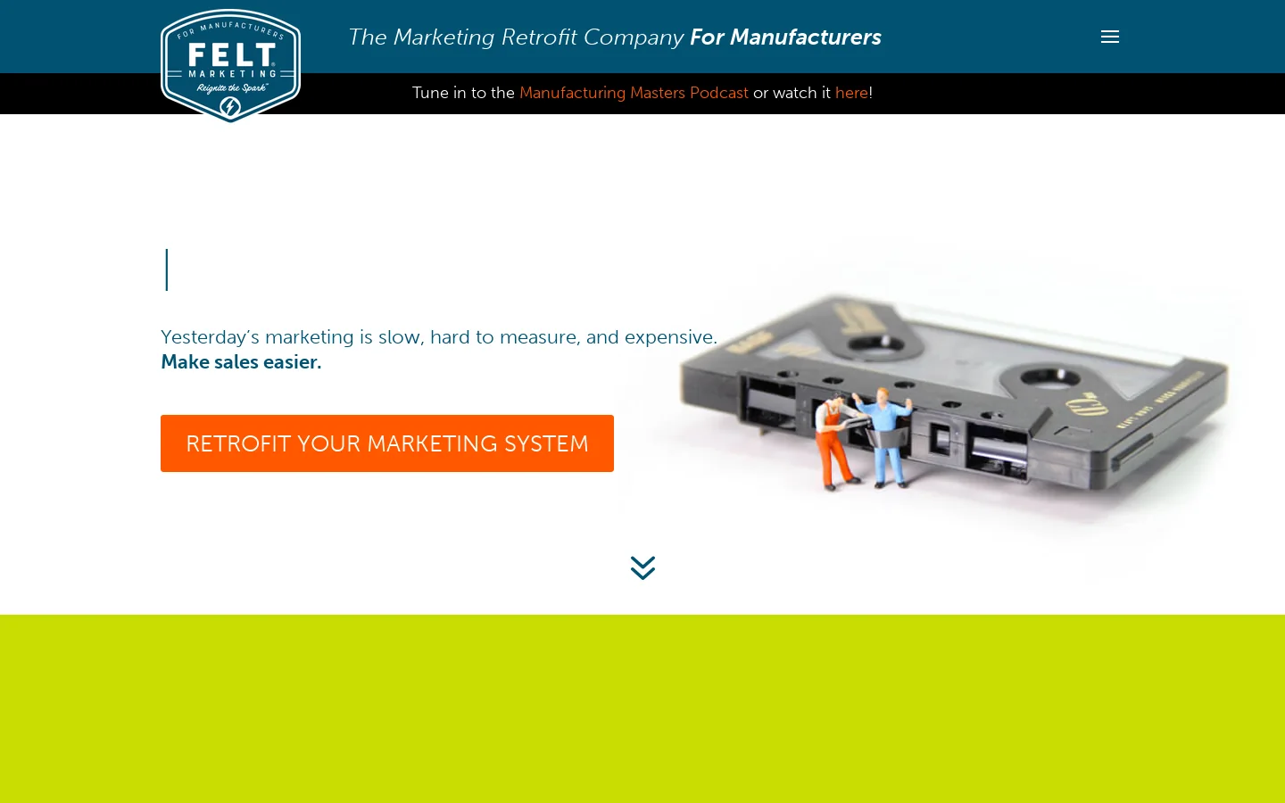 The Marketing Retrofit Company For MANUFACTURERS Homepage screenshot