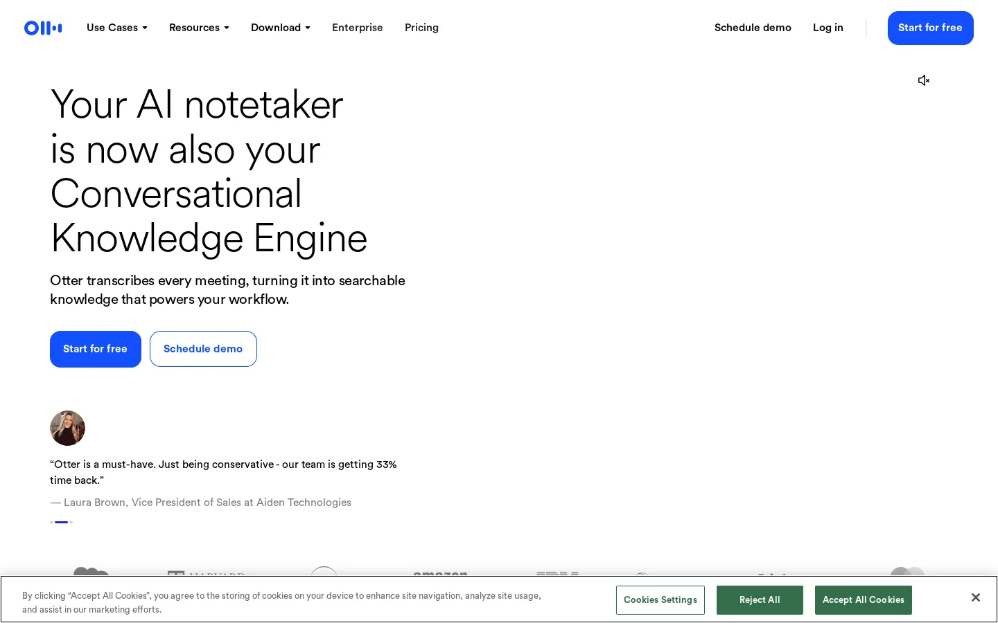 Otter Meeting Agent Homepage screenshot