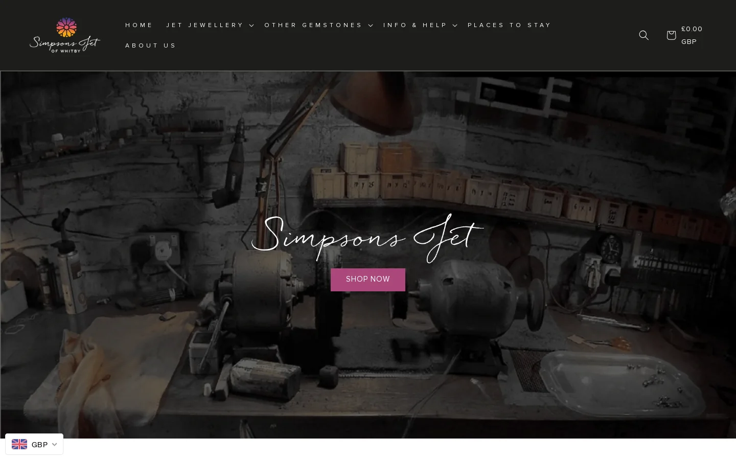 Simpsons Jet, unique handmade Whitby jet jewellery, online & instore – Simpson's Jet of Whitby Homepage screenshot