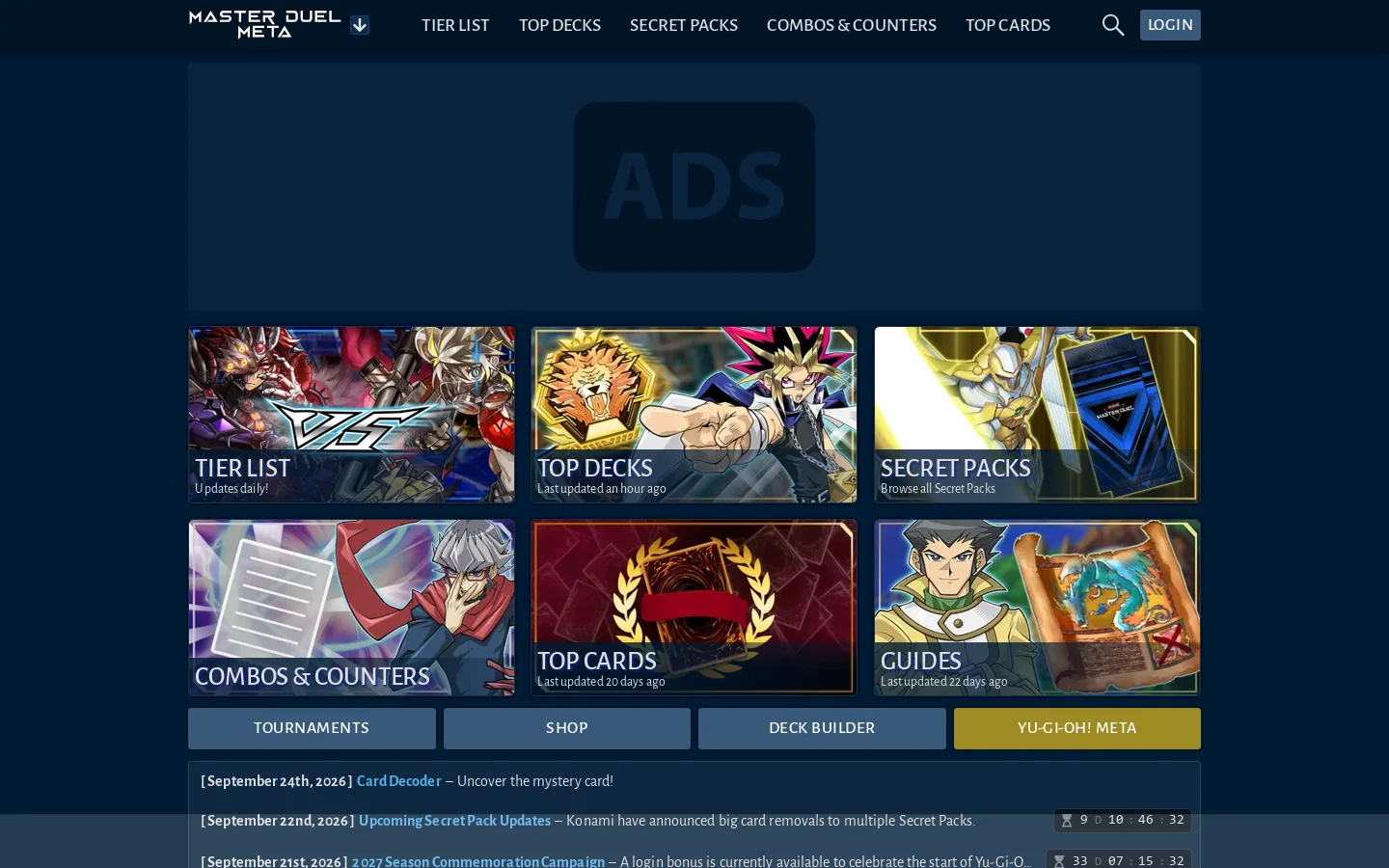 Yu-Gi-Oh! Master Duel Meta Homepage screenshot