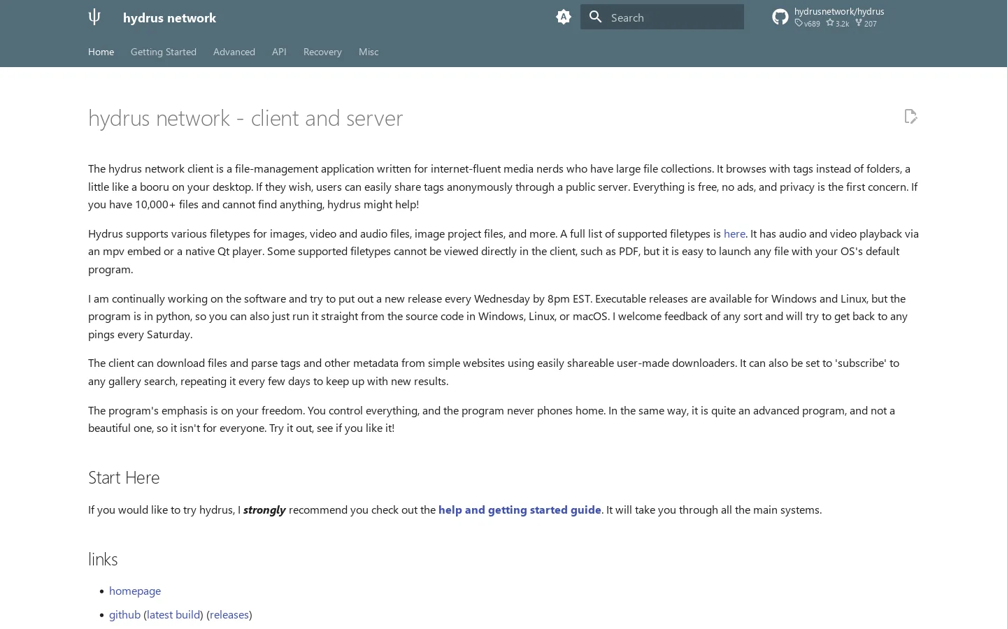hydrus network Homepage screenshot
