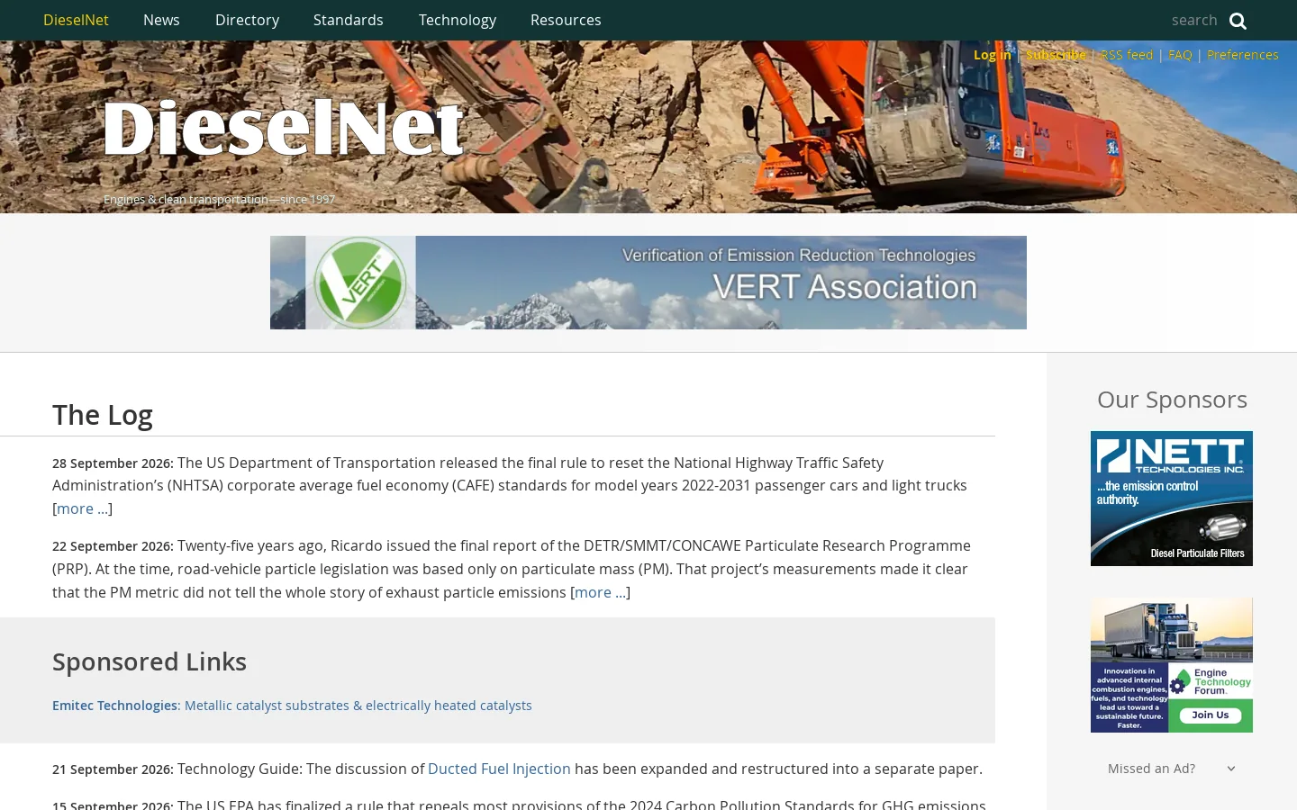 DieselNet Homepage screenshot
