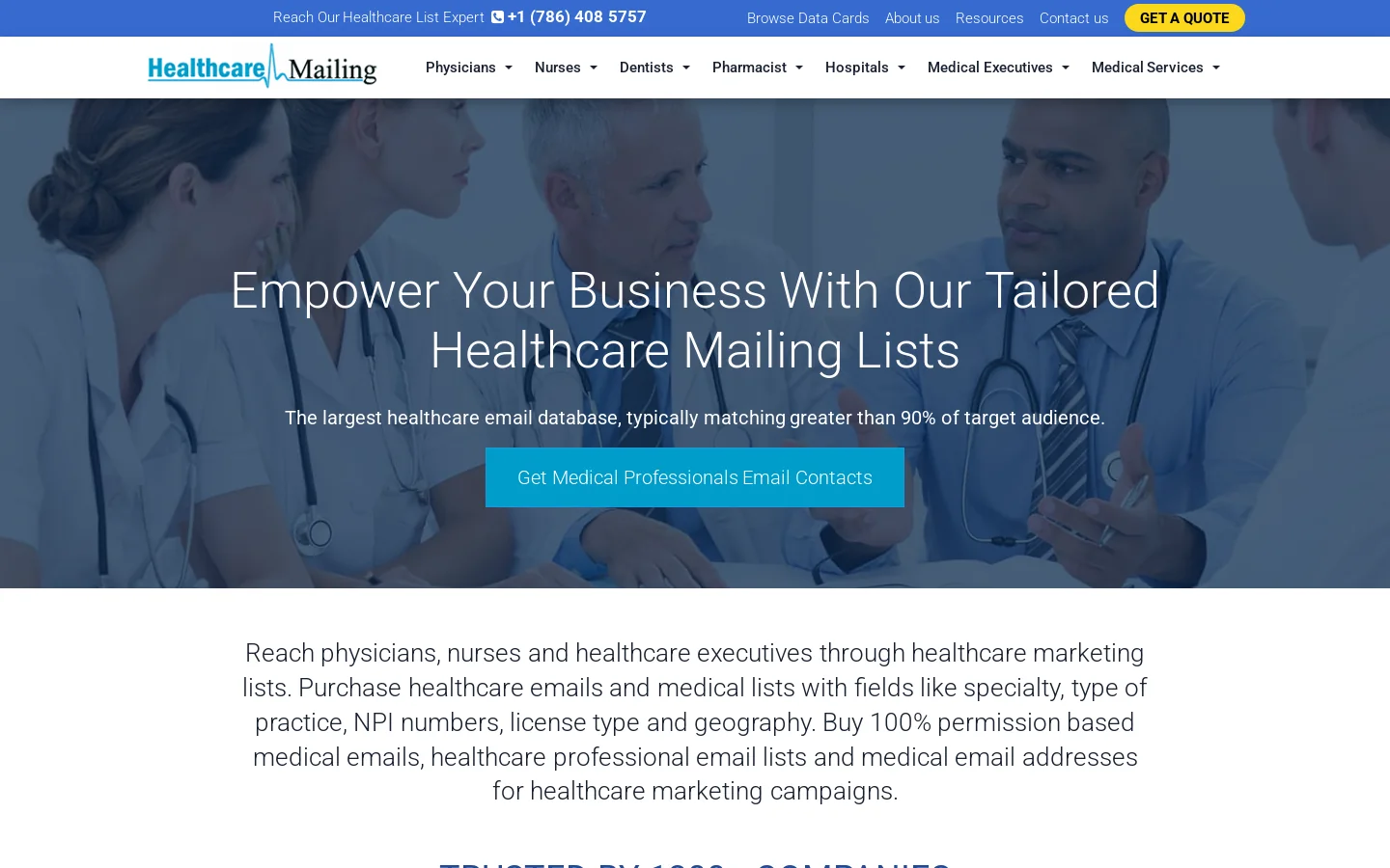 4.2M Privacy Compliant Healthcare Email Lists Homepage screenshot