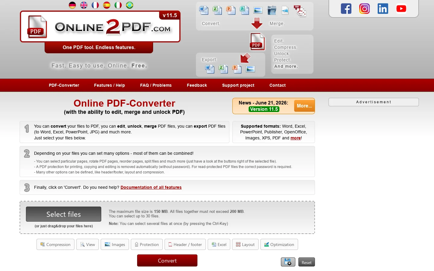 Online PDF Converter - Fast, easy to use & free! Homepage screenshot