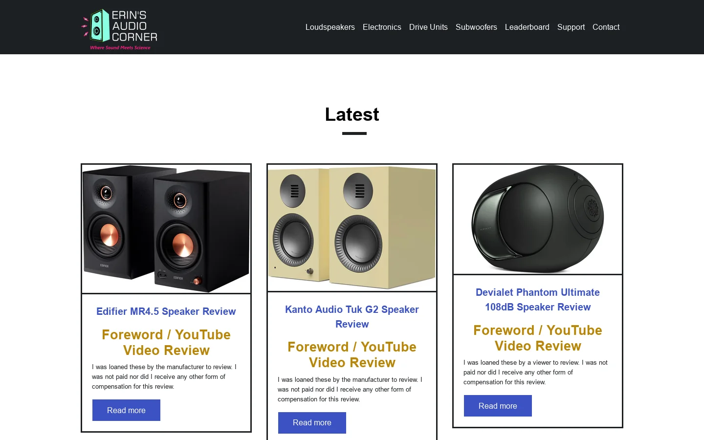 Erin's Audio Corner Homepage screenshot