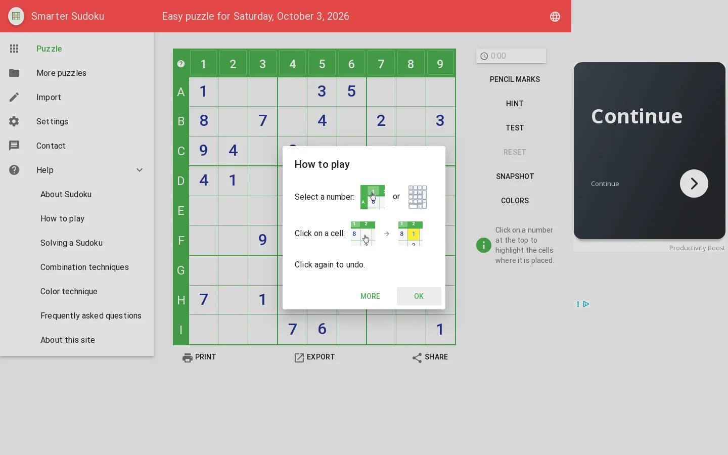 Smarter Sudoku Homepage screenshot