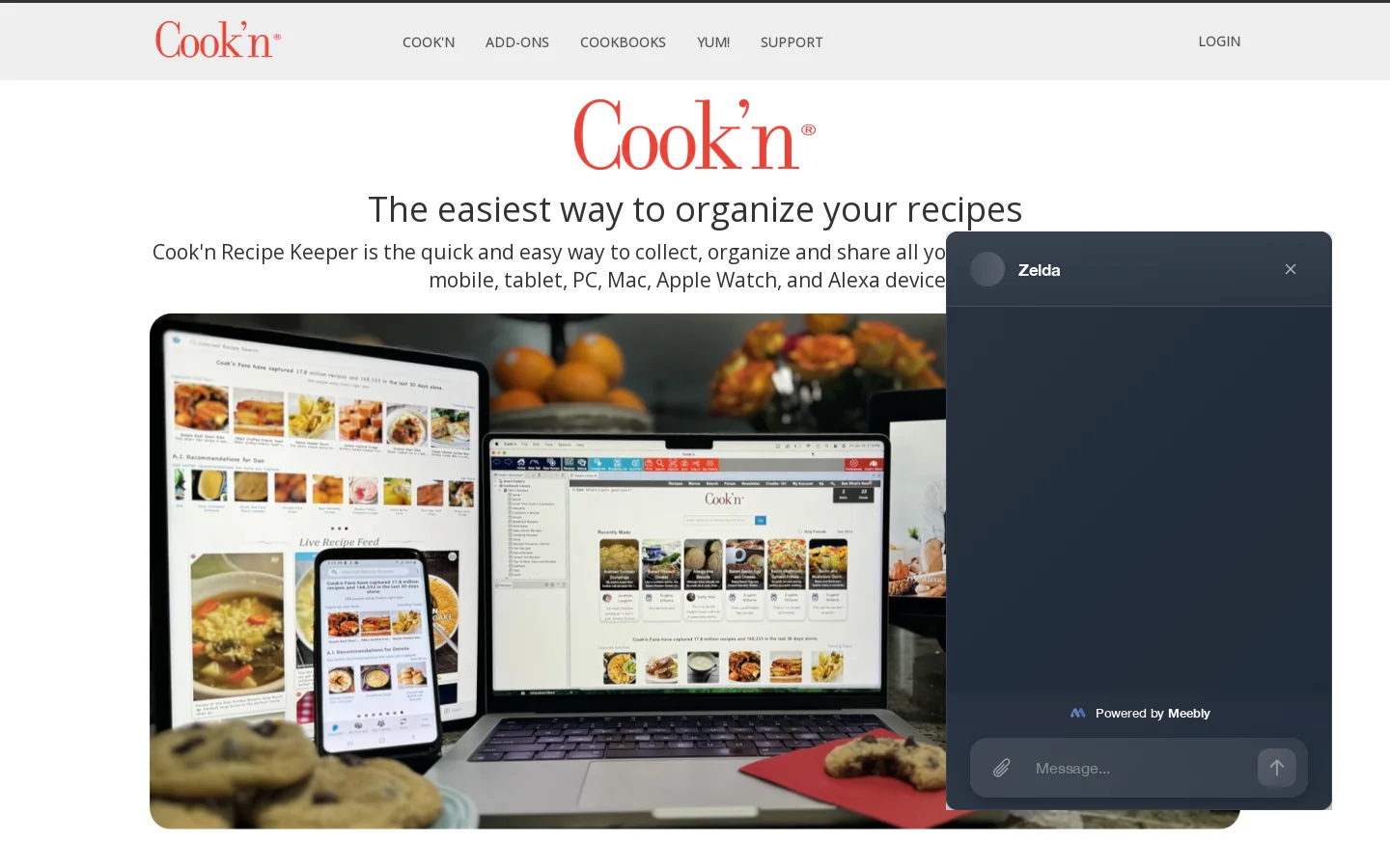 Cook'n Recipe Organizer App for iPhone, iPad, Android, Windows, Mac, Alexa, and Apple Watch Homepage screenshot