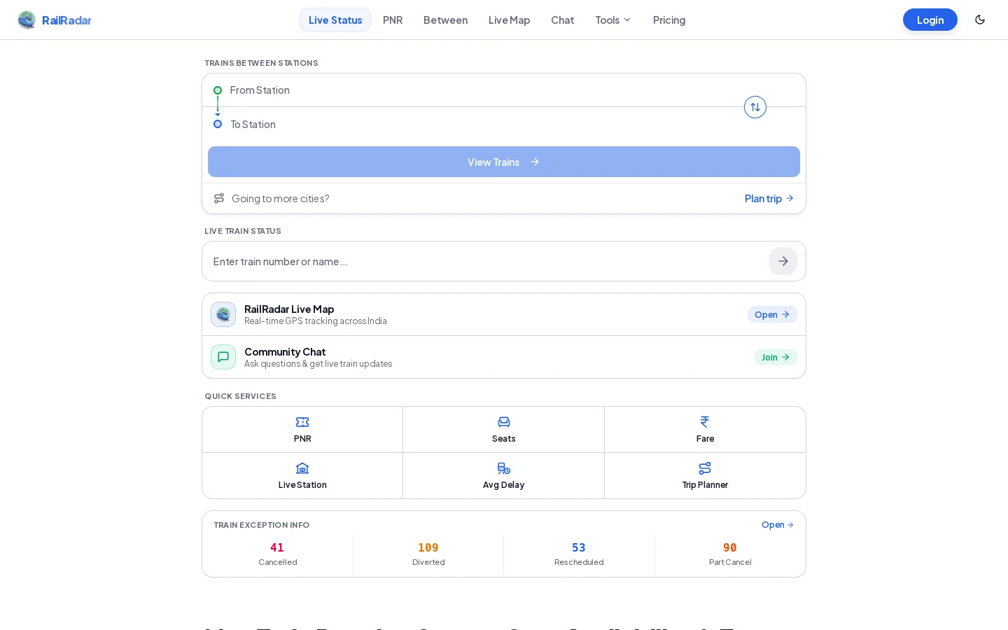 RailRadar Homepage screenshot