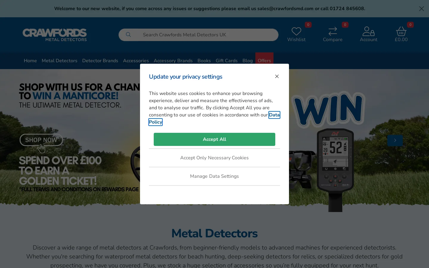 Crawfords Metal Detectors UK Homepage screenshot
