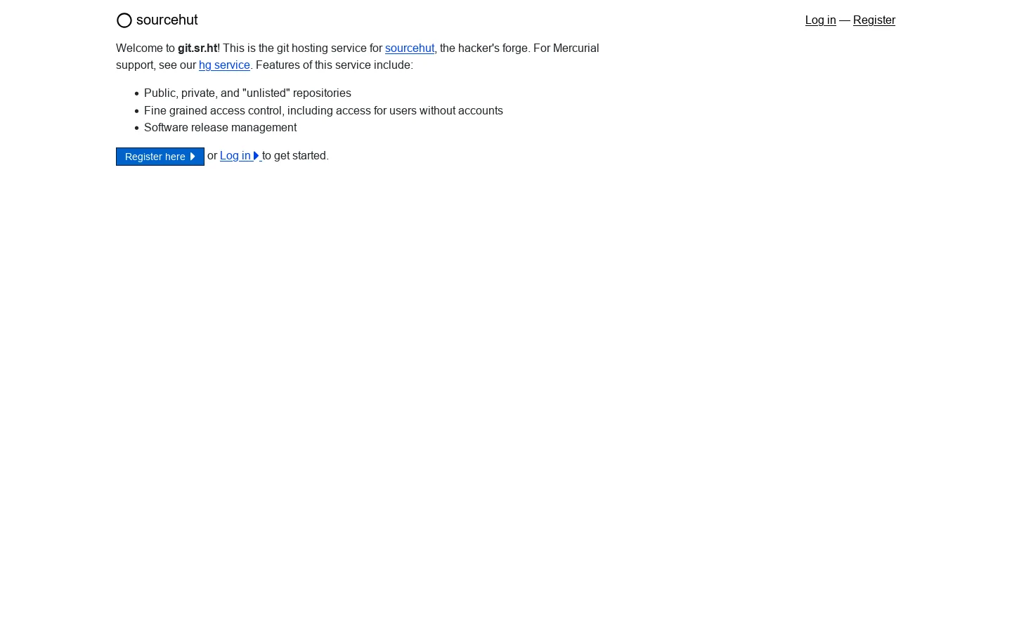 git.sr.ht Homepage screenshot