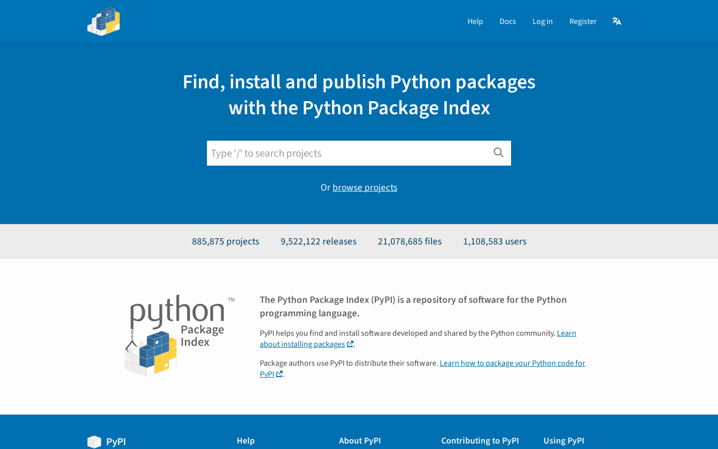 PyPI Homepage screenshot