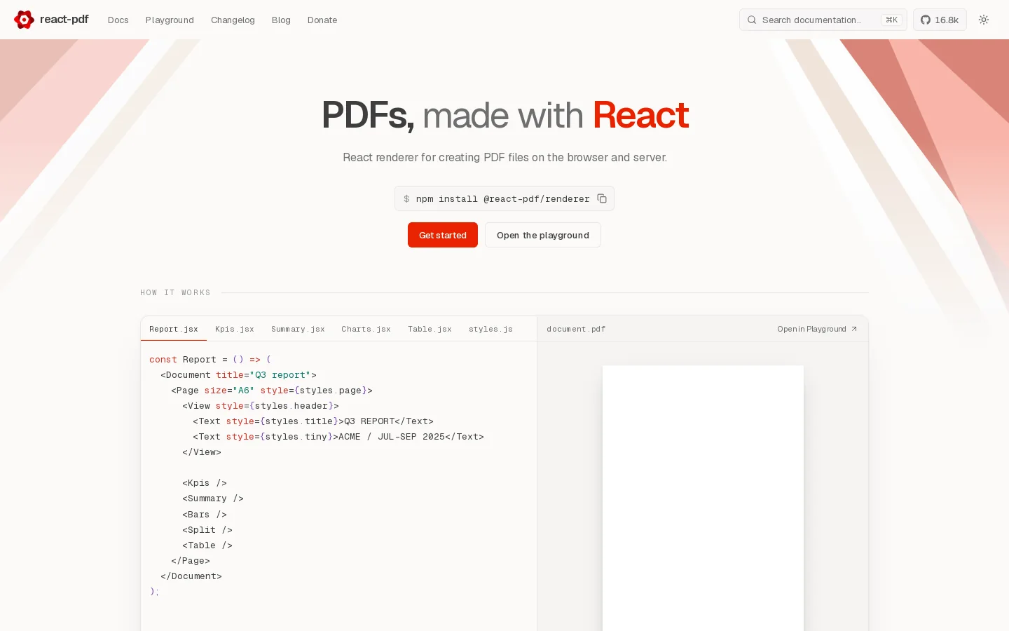 react-pdf Homepage screenshot
