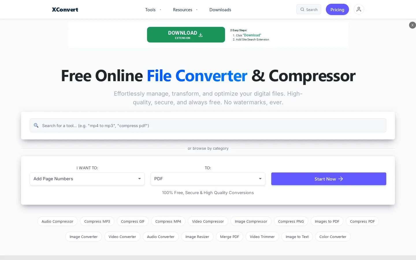 XConvert Homepage screenshot