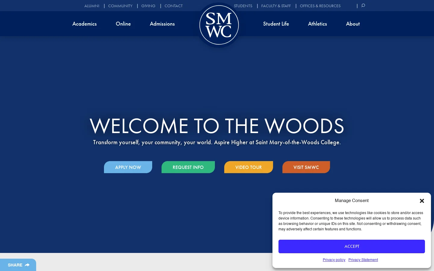Saint Mary-of-the-Woods: Catholic Liberal Arts College Homepage screenshot