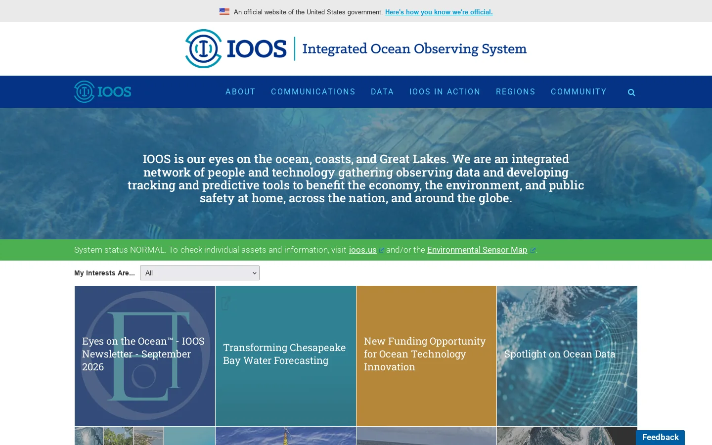 Home - The U.S. Integrated Ocean Observing System (IOOS) Homepage screenshot