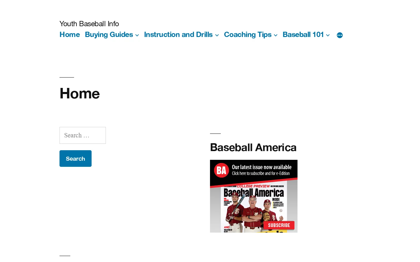 Youth Baseball Info Homepage screenshot