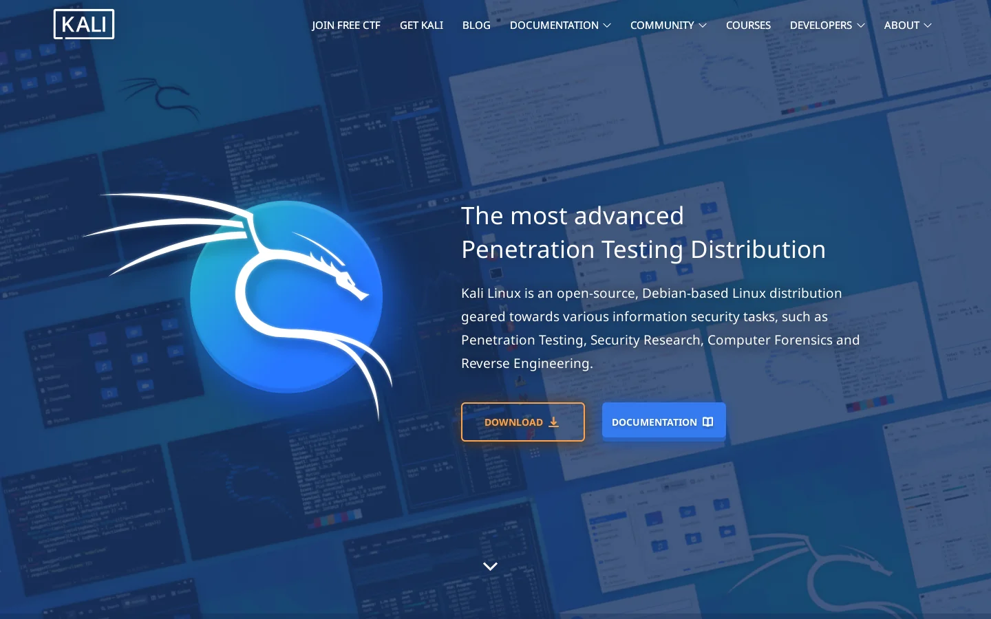 Kali Linux Homepage screenshot