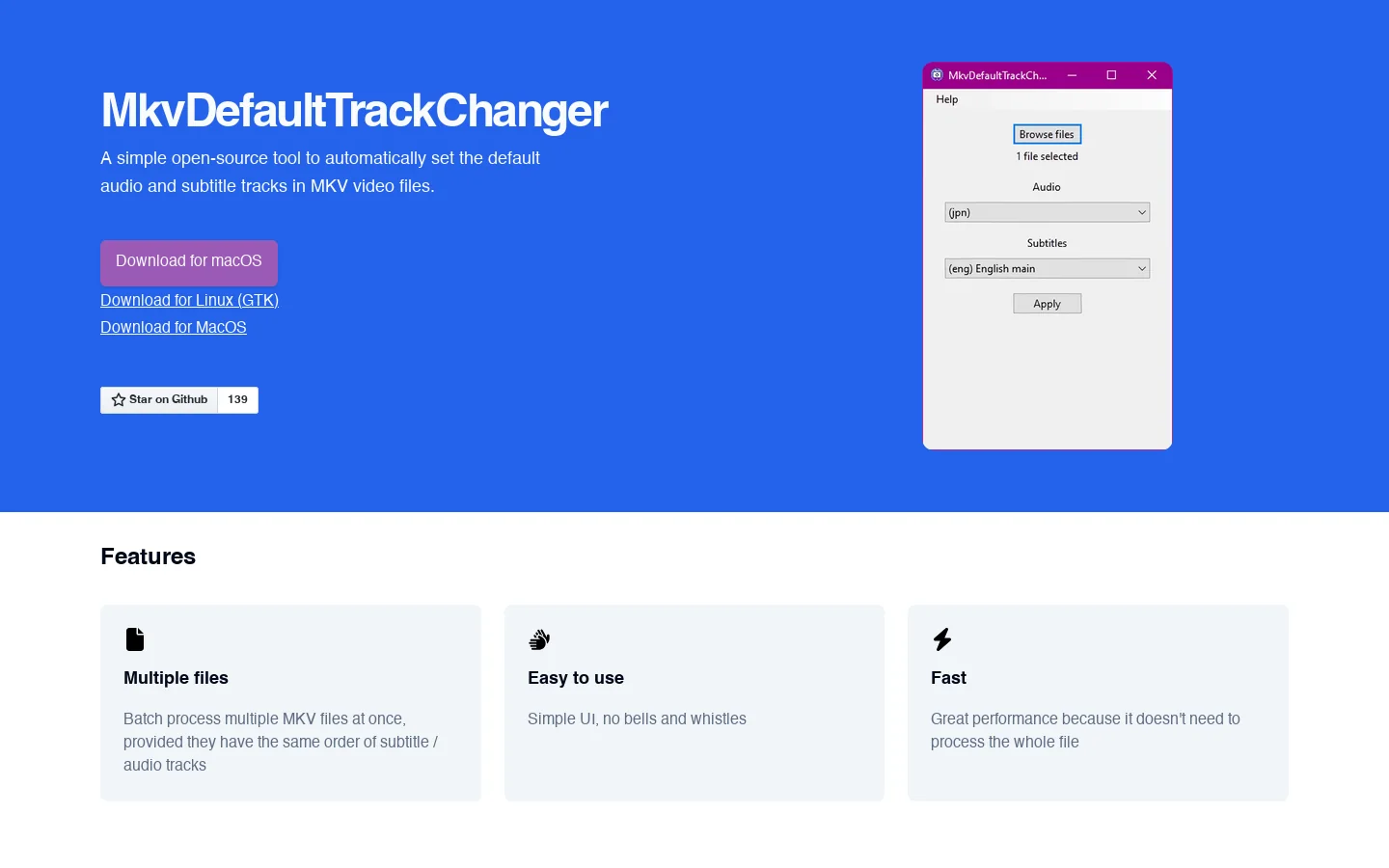 MkvDefaultTrackChanger Homepage screenshot