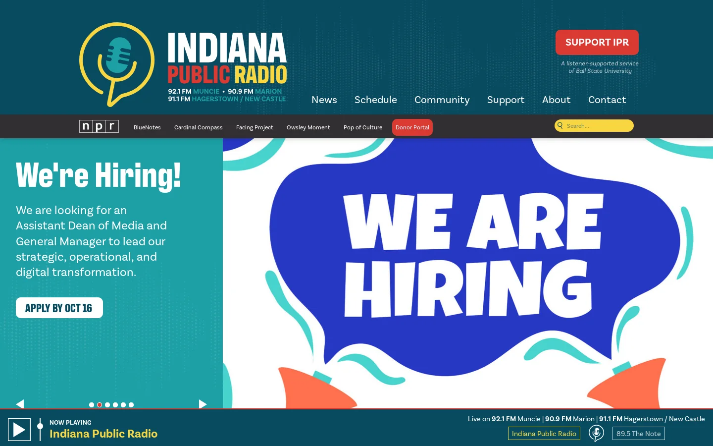 Indiana Public Radio Homepage screenshot