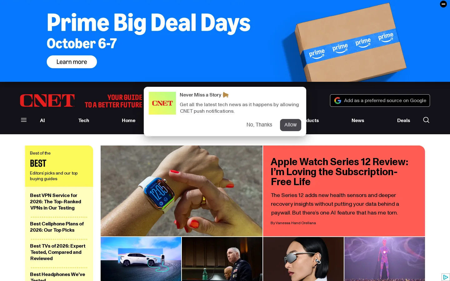 CNET Homepage screenshot