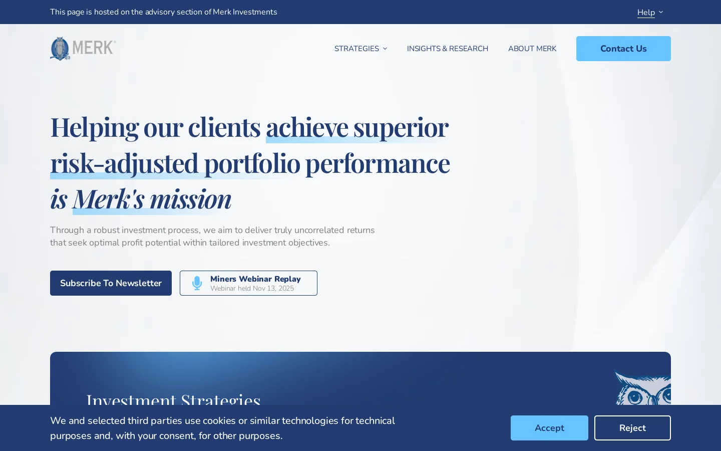 Merk Investments Homepage screenshot