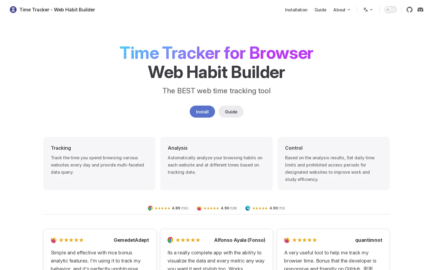Time Tracker - Web Habit Builder Homepage screenshot