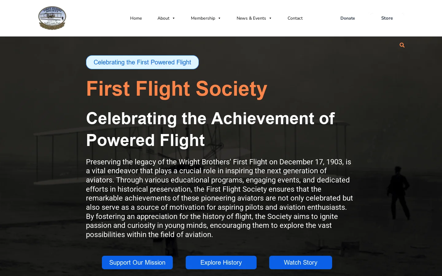 First Flight Society Homepage screenshot
