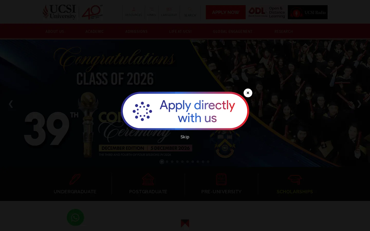 UCSI University Homepage screenshot