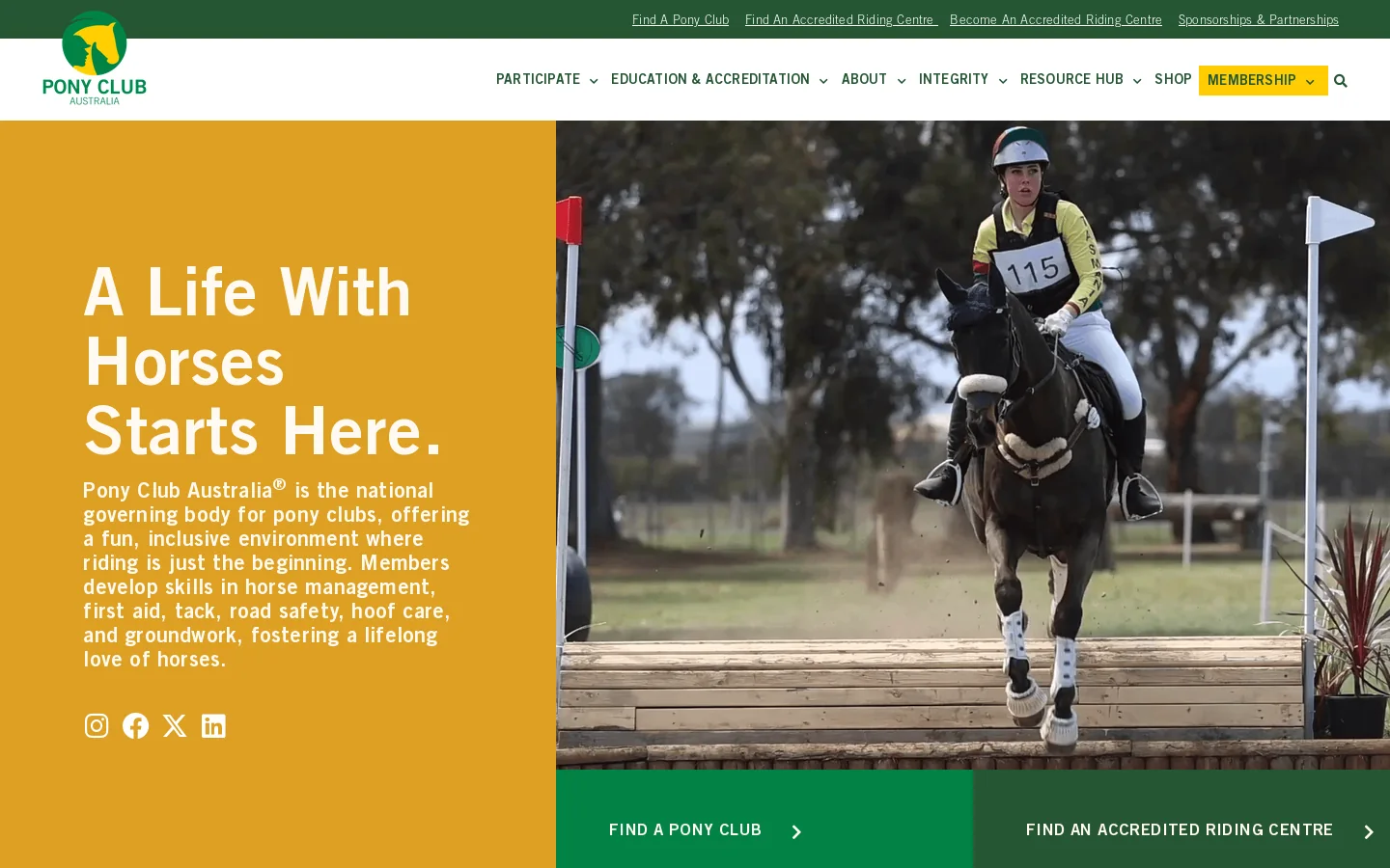 Pony Club Australia Homepage screenshot