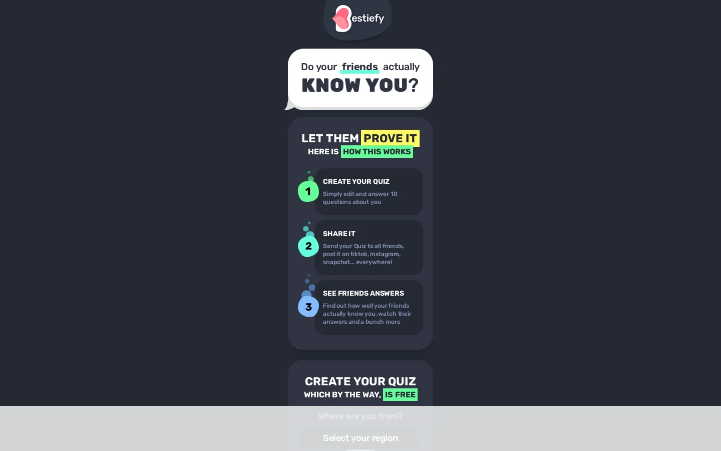 Do your Friends Really, Really Know You? • Bestiefy Homepage screenshot