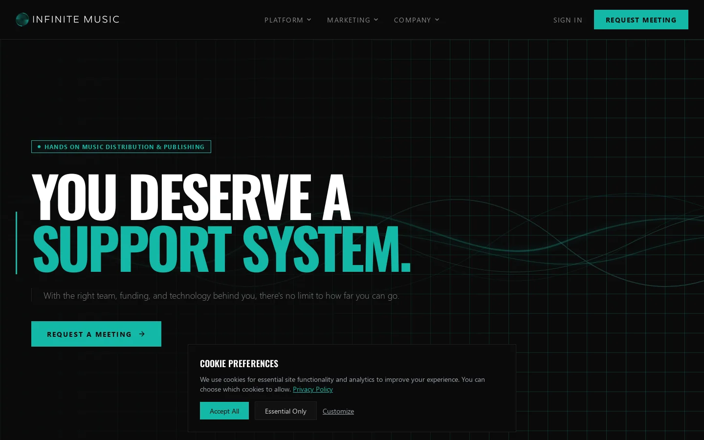 Infinite Music Homepage screenshot