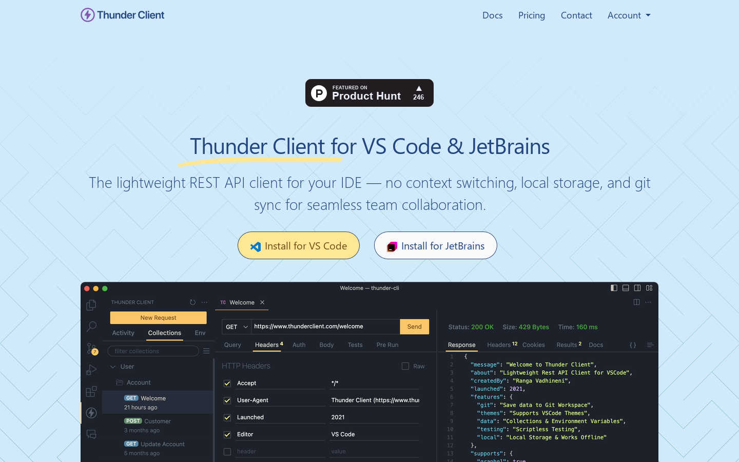Thunder Client Homepage screenshot