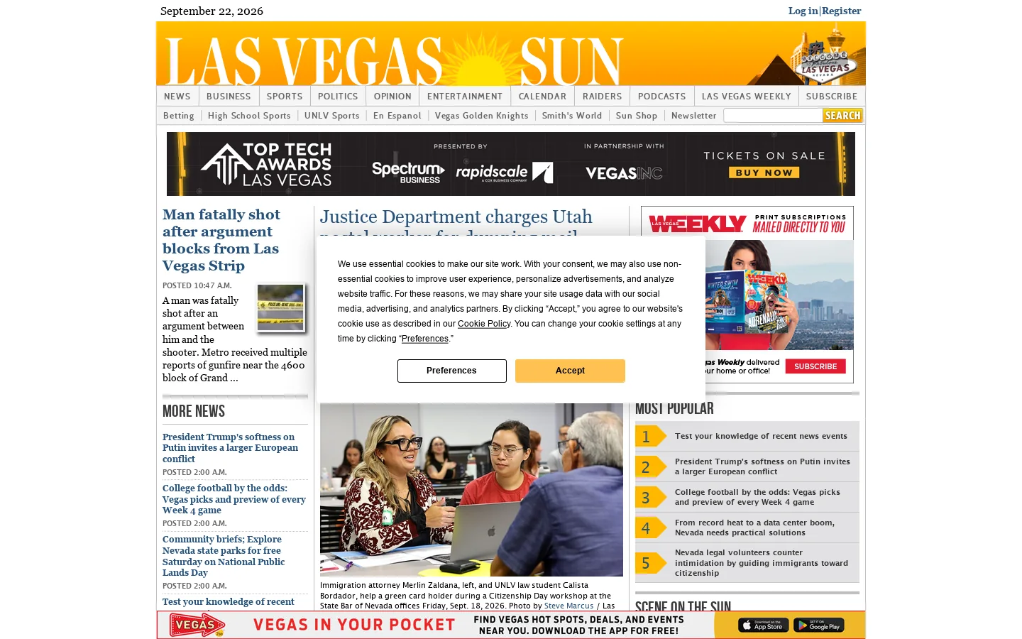 Las Vegas Sun News Homepage screenshot