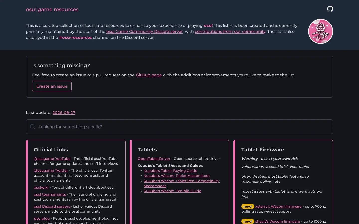 osu! game resources Homepage screenshot