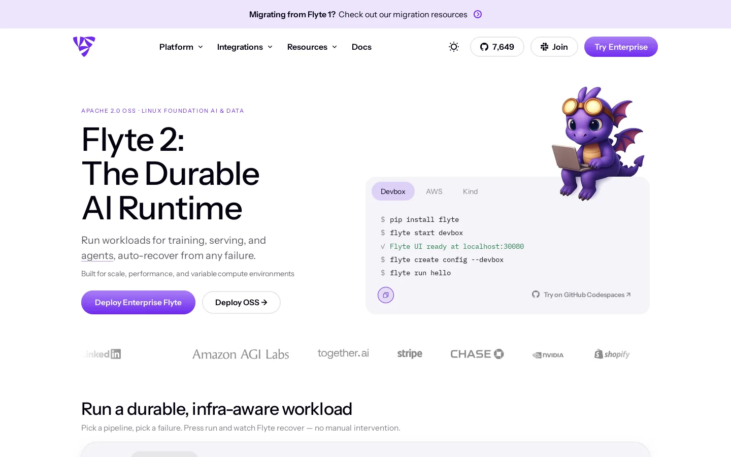 Flyte 2 Homepage screenshot