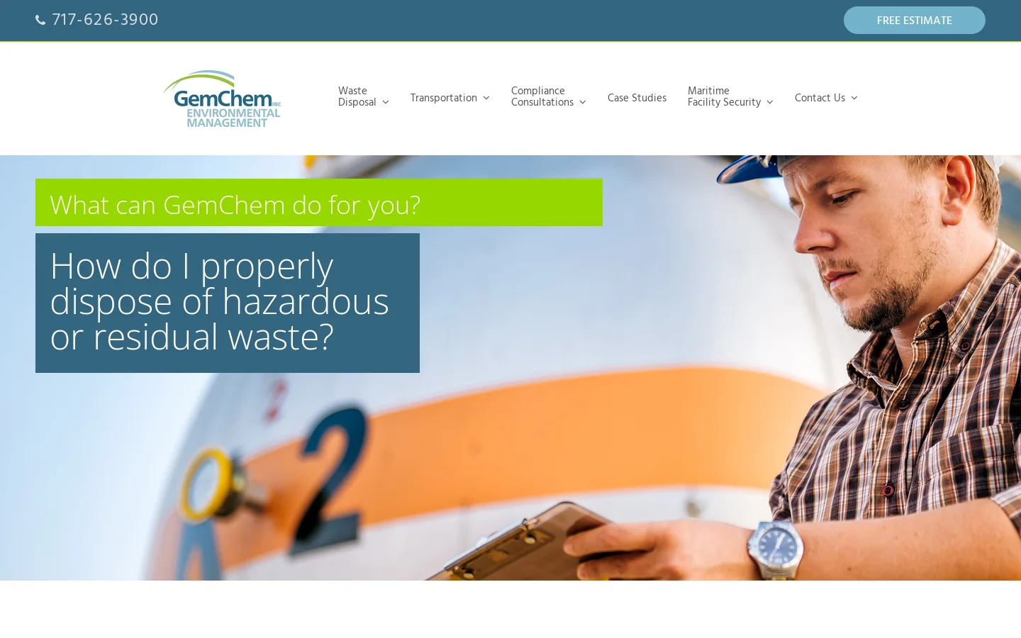 Environmental Waste Management Services | GemChem Homepage screenshot