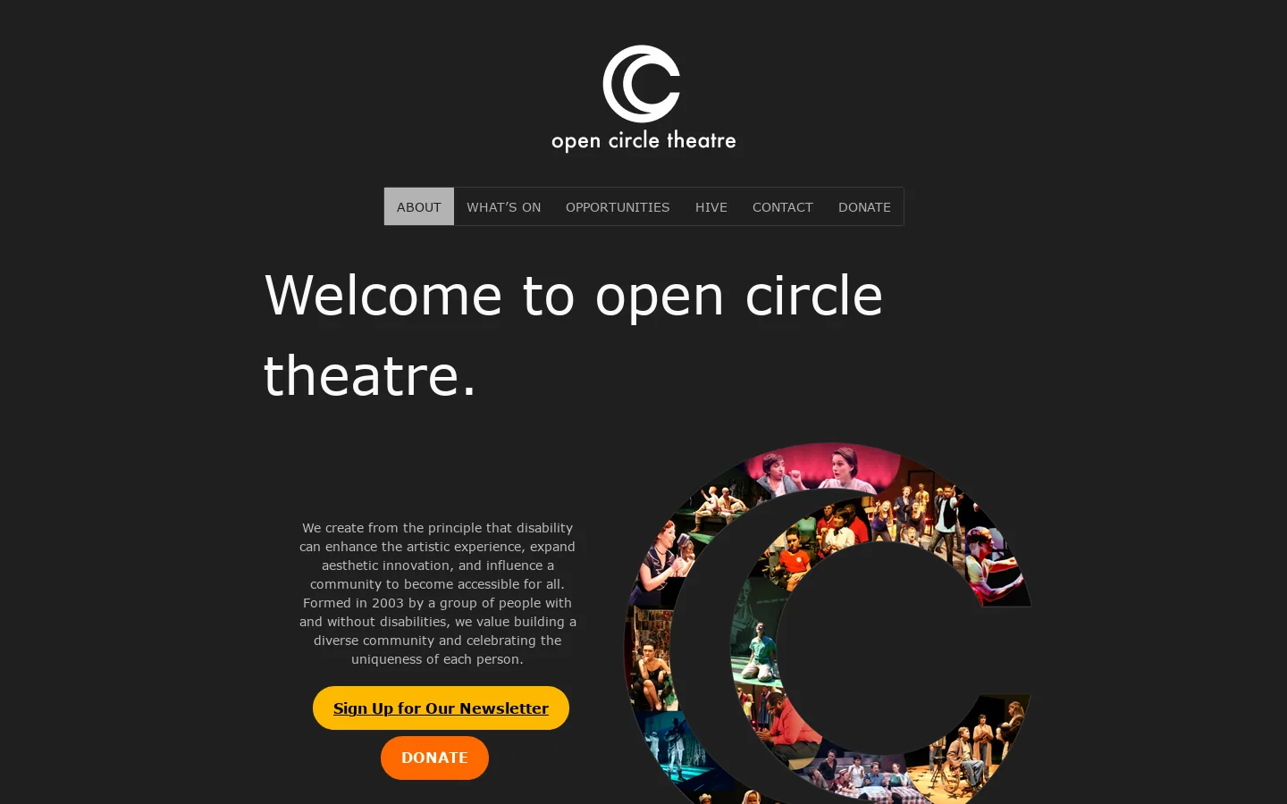 Open Circle Theatre Homepage screenshot