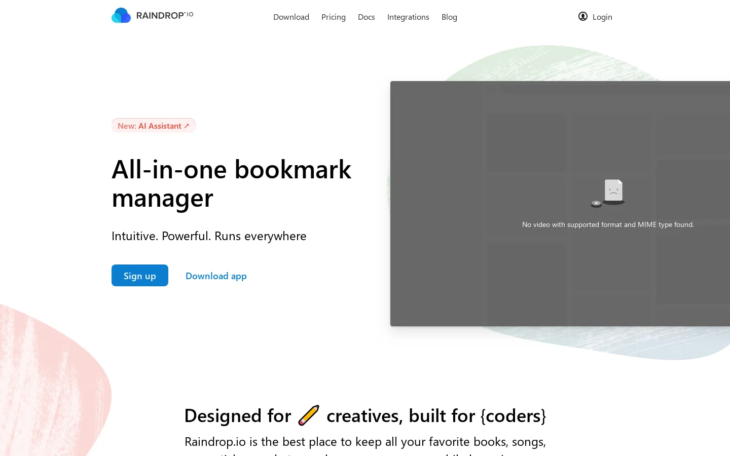 Raindrop.io Homepage screenshot