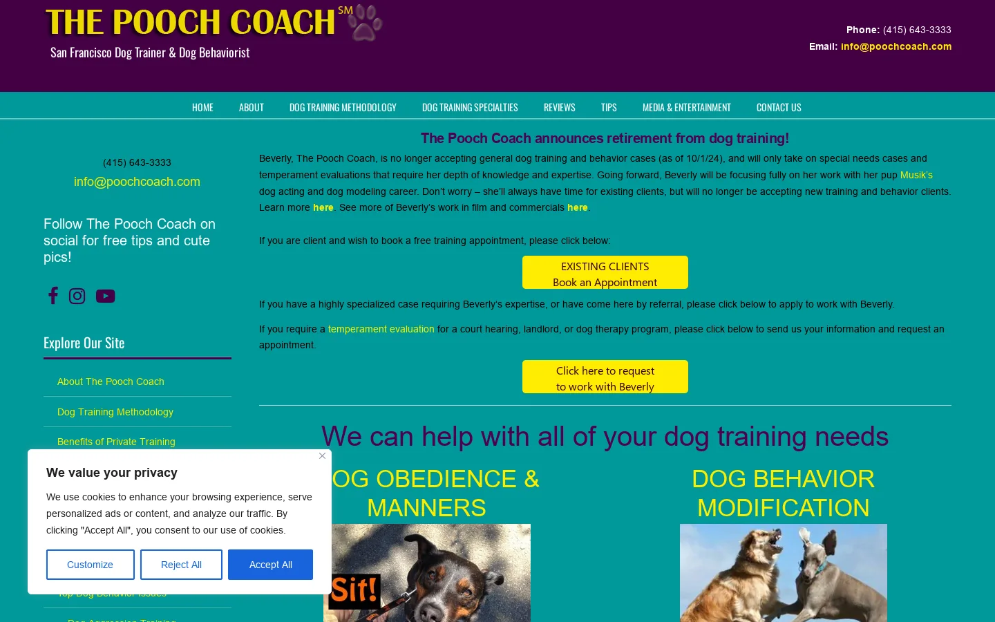 San Francisco Dog Trainer | The Pooch Coach | Dog Behaviorist Homepage screenshot