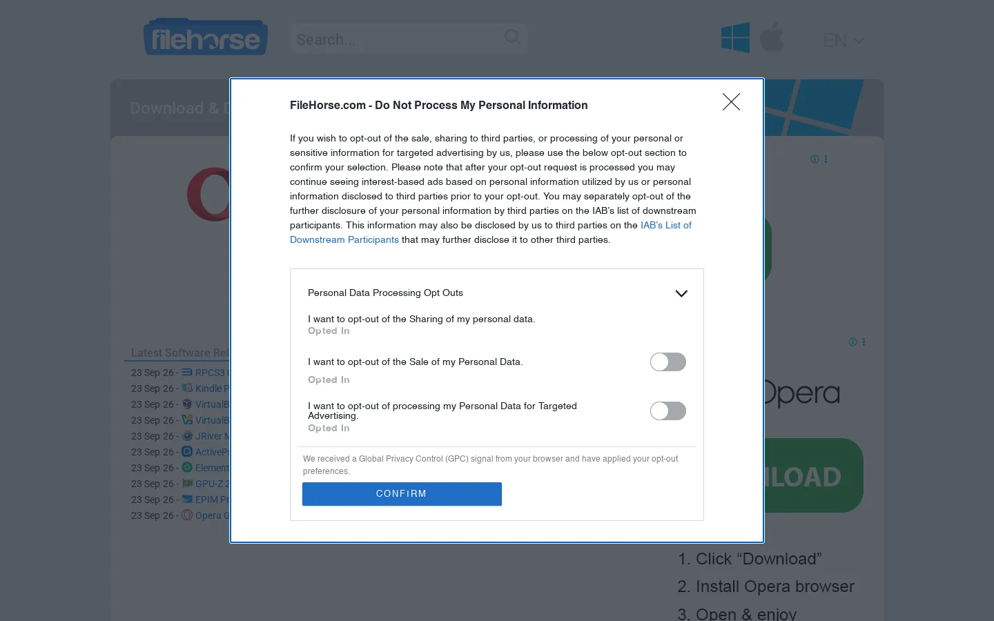 FileHorse Homepage screenshot