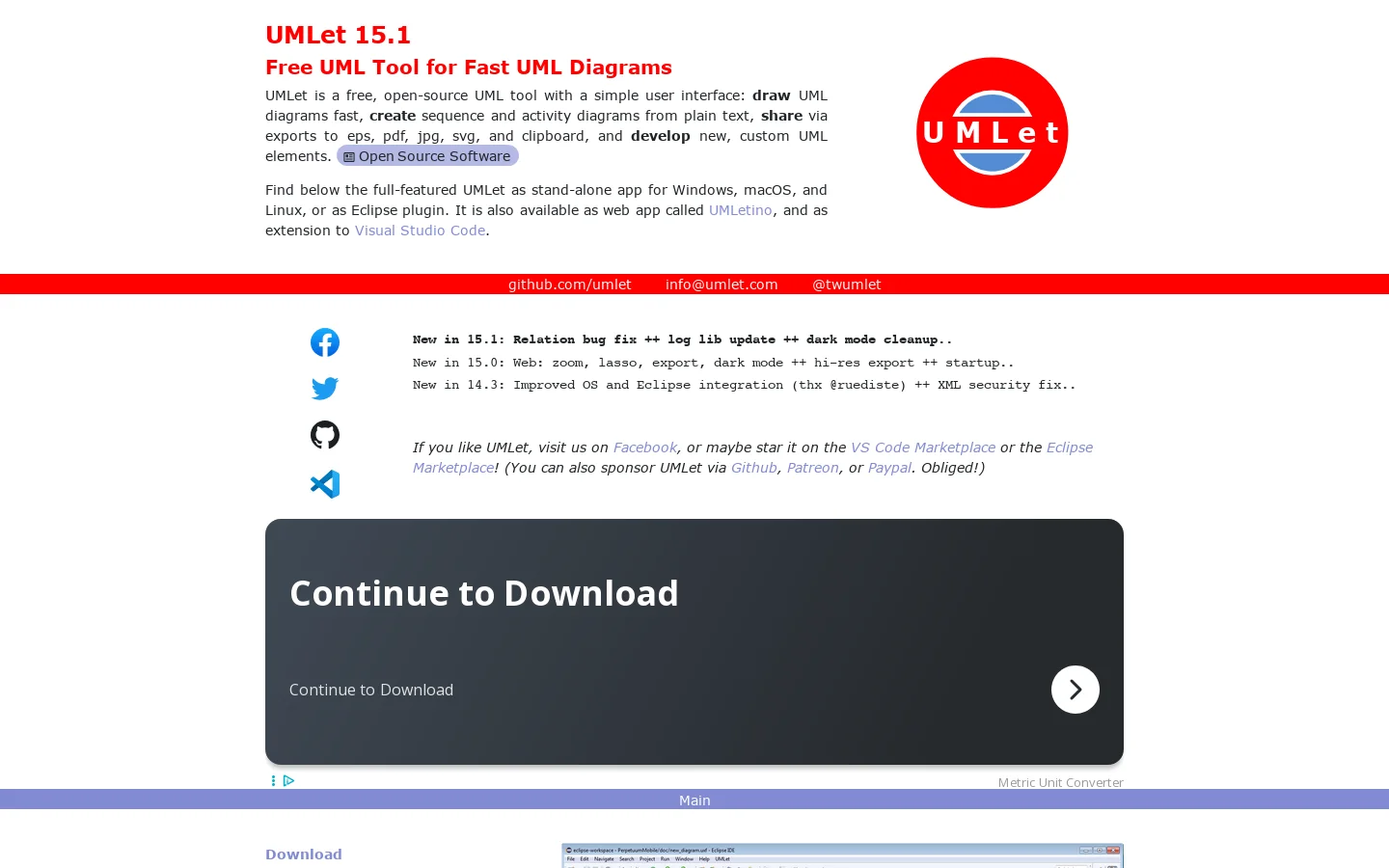UMLet Homepage screenshot