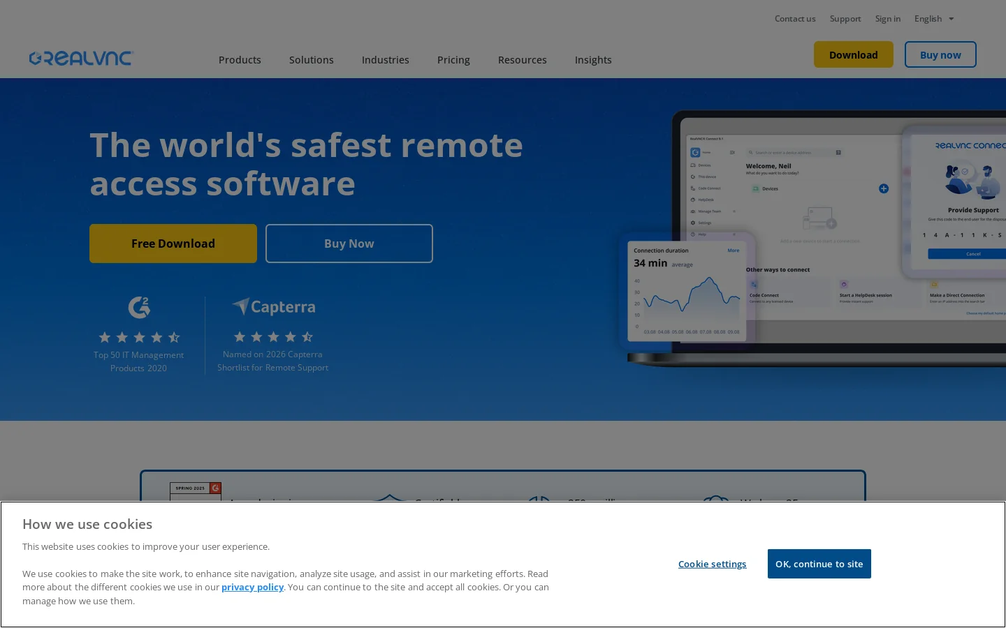 RealVNC Homepage screenshot