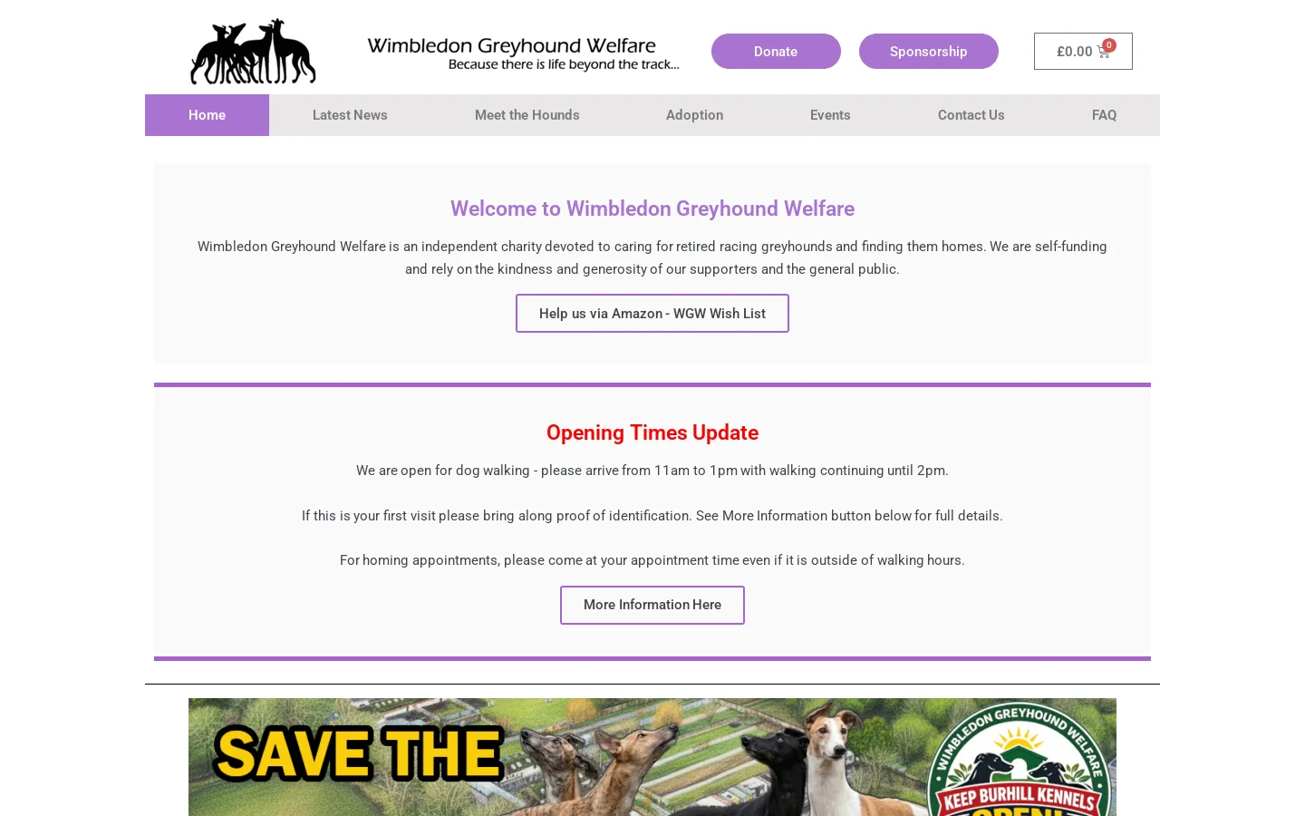 Wimbledon Greyhound Welfare – Because there is life after the track Homepage screenshot