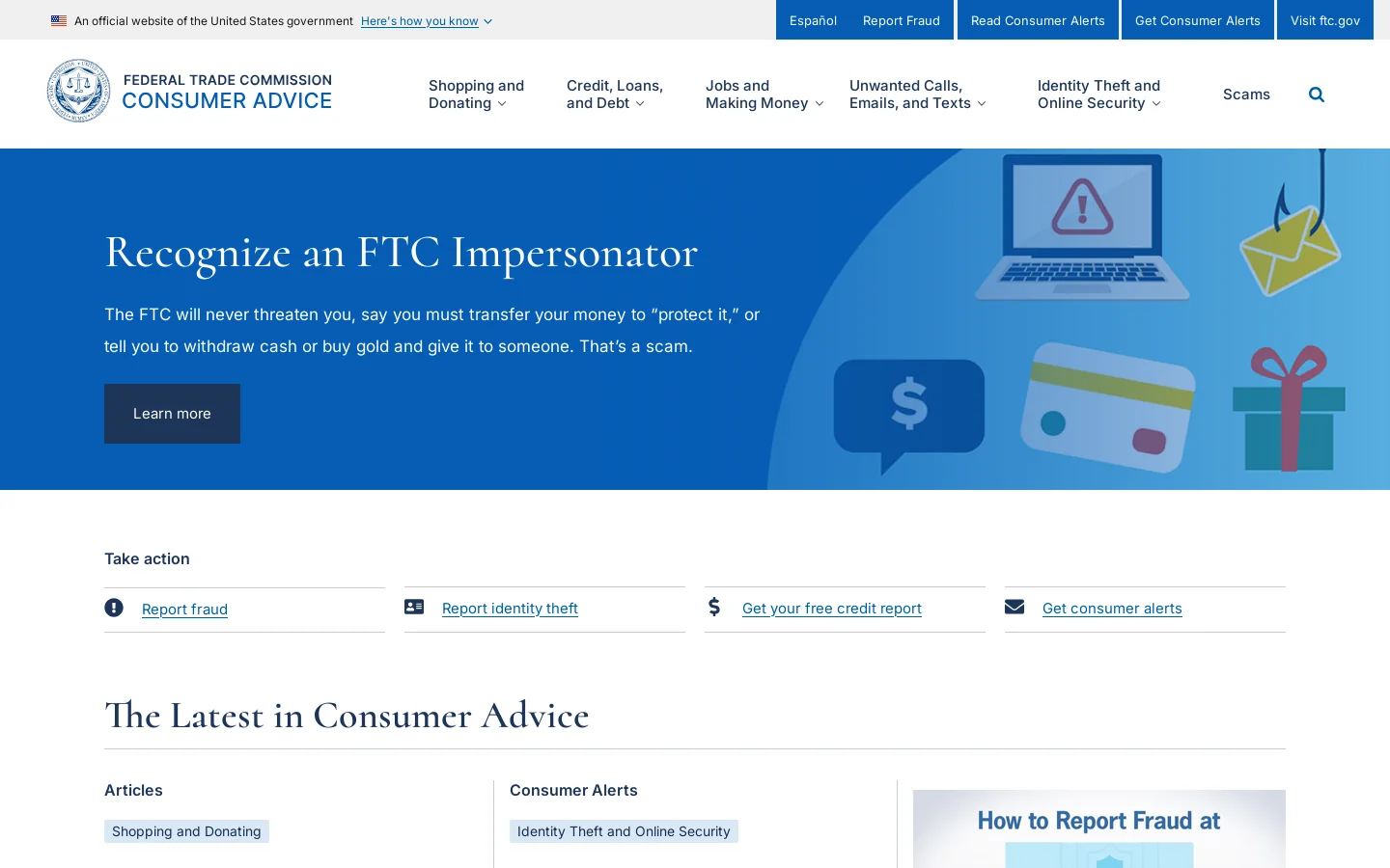 Consumer Advice Homepage screenshot