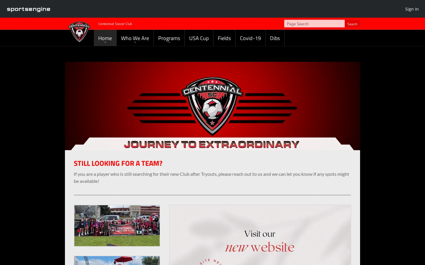 Centennial Soccer Club Homepage screenshot