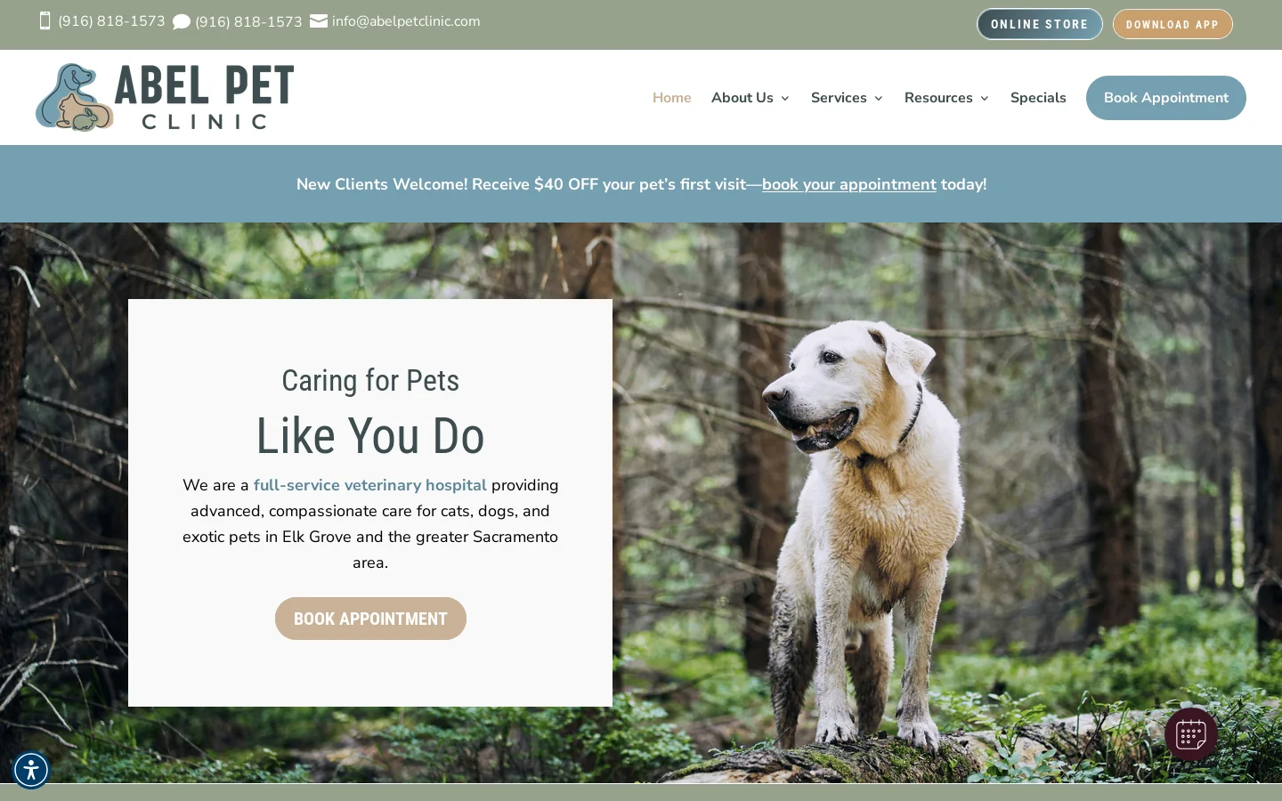 Abel Pet Clinic Homepage screenshot