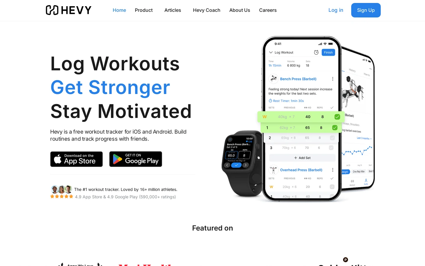 Hevy - The #1 Workout Tracker & Gym Logger App Homepage screenshot