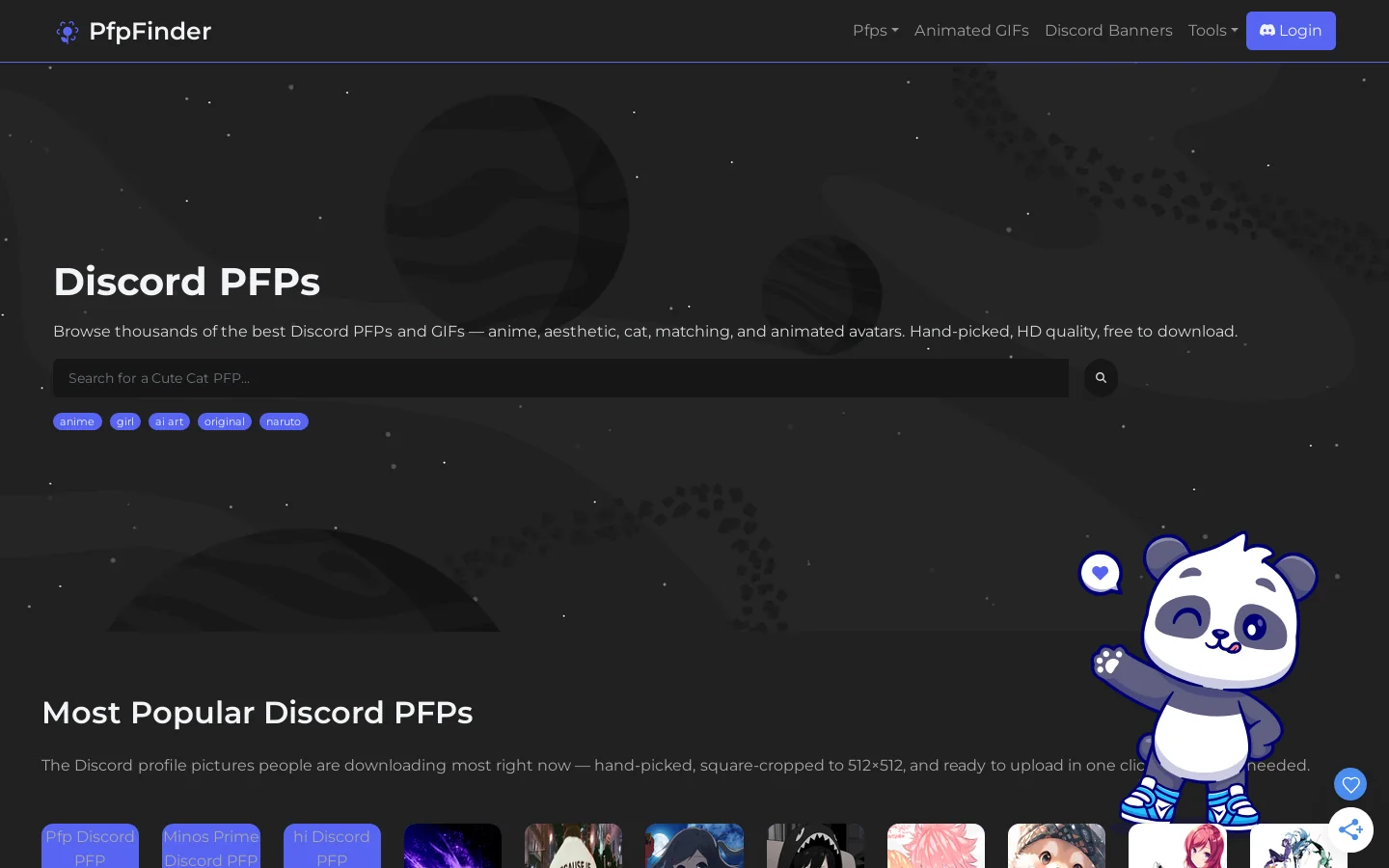 PfpFinder Homepage screenshot